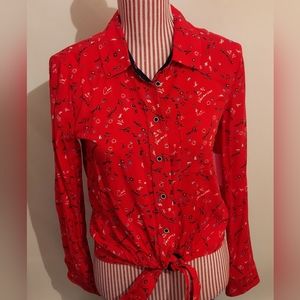 NWT Leighton Doodle Printed Tie-Front Top, Created for Macy's RETIRED SIZE XS